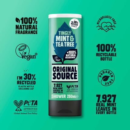 TINGLY MINT & TEA TREE SHOWER GEL 250 ml | 100% Natural Fragrance | 7,927 Real Mint Leaves in Every Bottle